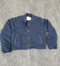 Pilcro By Antropologie Knit Bomber Jacket Top Zip-Up Navy Blue Long Sleeve SizeM picture