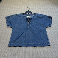 Madewell Denim Lace Up Top Womens Small Blue Boho Coastal Americana Indie picture
