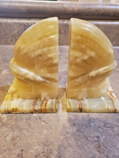 Vintage Hand Carved  Stone Indian Chief Head Warrior Bookends picture