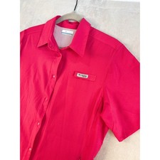 Columbia PFG Pink Short Sleeve Fishing Shirt Womens M MeshVent Snap Front picture