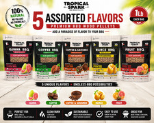 Tropical Spark BBQ Wood Pellets 5 Assorted Flavor Pack 1lb Each Costa Rica NEW picture