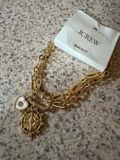 NWT J.Crew Gold Tone Compass & Heart Charm Bracelet picture