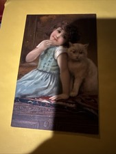 Beautiful Antique Embossed Little Girl With Cat Postcard  picture
