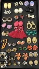 Vintage 80s 90s to Now Lot of 27 Pairs Clip Earrings Statement Runway Rhinestone picture