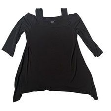 Clara Sun Woo Black Cold Shoulder Tunic Top Sharkbite Hem Flowy Size M Stretch picture