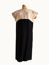 Vintage 1980s Karl Lagerfeld Dress Made France Black Ivory Colorblock 38 picture