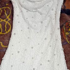 Windsor Keira White Faux Mini Dress Size 00 Sleeveless Cowl Neck Beaded Pearls picture