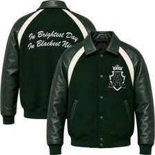 Lantern Oath Varsity Jacket – Green Wool & Leather Letterman picture
