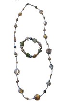 Vintage Premier Designs Secret Garden Art Glass Necklace Bracelet Earrings Set picture