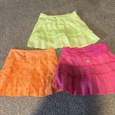 Lululemon Run Pace Setter Skirt Womens 2 Lot Of 3 Green Orange Pink Tennis Skirt picture