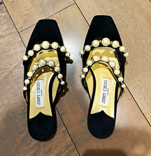 Jimmy Choo Women’s Black Slide Sandals Beaded Pearl Strap Slip-On EU 37 picture