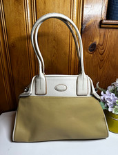 Tod's Beige Ivory Pebbled Satchel Top Handle Logo Stitching Bottom Studs picture