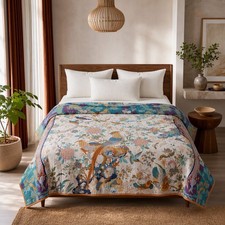 NEW Anthropologie Reversible Boho Bird Queen Cotton Bedspread Blanket 80