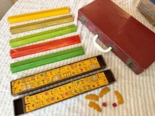 Vintage Butterscotch Bakelite Mahjong Set 152 Tiles 5 Rack Case Converted Jokers picture