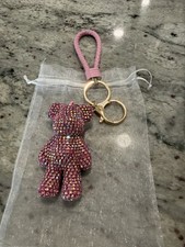 NWT Natasha Rhinestone Teddy Bear Bag Charm / gold pink color Keychain… picture
