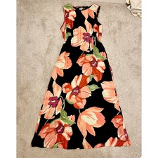 Vintage Talbots Silk Floral Maxi Dress 12 Black Red 90s Y2K Pink Formal Party picture