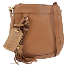 Chloe Eden Shoulder Bag Leather Beige Gold Auth ki6840 picture