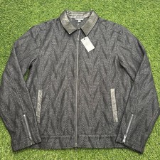 NWT John Varvatos Bergen Wool Jacket Mens Large L Black Gray Leather Collar picture