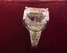ESTATE STERLING SILVER DIAMOND PINK KUNZITE RING SIZE 7.5 picture