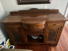 Antique Brown Carved Wood Sideboard Buffet 2 Doors 3 Drawers 60x24x38 picture