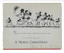 Vintage 1930s Mickey Mouse Christmas Card Hall Brothers Disney 10x163 Pie-Eye picture