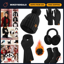 5PCS Women's Winter Accessories Set - Beanie, Scarf, Gloves, Ear Muffs, Socks picture