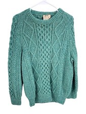 Sheila Handknits Vintage Wool Cable Knit Sweater Womens Medium Green Ireland picture