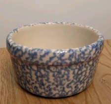 Roseville Ohio Pottery Blue Spongeware Bowl Farmhouse Cottagecore 5” Crock USA picture