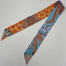 Hermes The Three Graces Twilly Scarf Bleu Jean Orange Rouille Silk picture