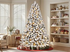 7-7.5FT Flocked Pre‑lit Artificial ChristmasTree Warm White LED Lights Xmas Home picture