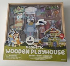 Bluey magnetic wooden playset 18 pieces with 2 wooden dolls~ New, sealed  picture