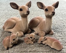 Vintage Flocked Deer Family Of 5 Laying Down Doe Fawns Spotted Christmas Decor picture