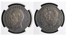 1875 German States BADEN 5 Mark INVERTED V for A (Authentic: NGC XF45 Certified) picture