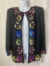 Vintage Felicity Sequined 100% Silk Jacket Size Large Rave Wear Bling Divas Y2K picture