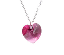 Macy's Pink Swarovski Crystal Heart Pendant Necklace 925 Sterling Silver 18