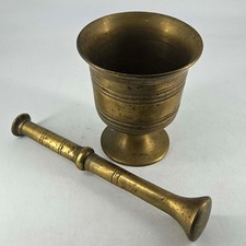 Vintage Heavy Solid Brass Mortar Pestle Pharmacy Apothecary picture