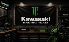 Kawasaki Racing Team Wall Banner 3x5ft Polyester Garage Decor picture