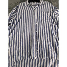 Old Navy The Boyfriend Shirt Blue White Striped Linen Blend Button Up 2X picture