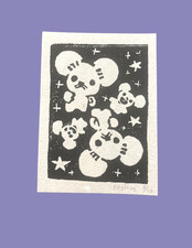 ACEO/ ATC original art card linocut hand printed Pokemon Maushold picture