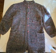 Vintage 80s Charlotte Mohair Wool Cardigan Coat L Hong Kong Fuzzy Longline picture