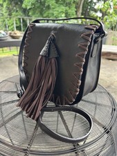 Gussaci Vintage Brown Saffiano Leather Suede Saddle Crossbody Bag Tassel Italy picture