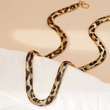 Vintage Leopard Print Snake Chain Choker Necklace Gold Tone Women's Jewelry picture
