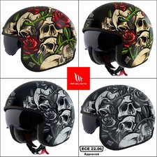 MT Le Mans 2 S Breakout Open Face Motorcycle Helmet Scooter Skull Rose Red Black picture