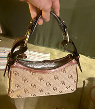 Dooney & Bourke Logo Shoulder Bag Beige/Brown Zip Small Charm Inner Pockets picture