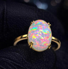 Genuine Oval Cut Fire Opal Ring 925 Silver Anniversary Gift Australian Opal Ring picture