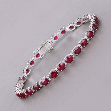 16.00Ct Oval Cut Natural Ruby Wedding Ladies Tennis Bracelet 14K White Gold 7'' picture
