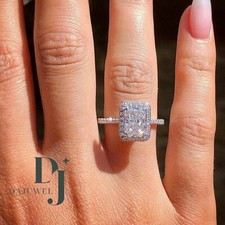 3.00 Ct Radiant Cut Moissanite Halo Wedding Engagement Ring Solid 14K White Gold picture