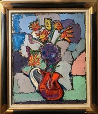 CUNO AMIET ? Antique Oil Painting - Bouquet of Flowers in a vase picture