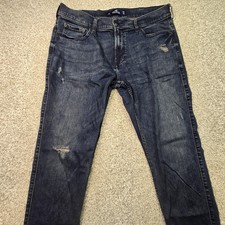 Hollister Jeans Mens 36x31 Medium Wash Blue Denim Slim Skinny Distressed Stretch picture