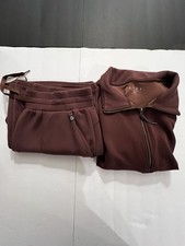 LIVI for Lane Bryant Brown Plus 14/16 Knit Mock Neck Half-Zip Wide-Leg Set picture